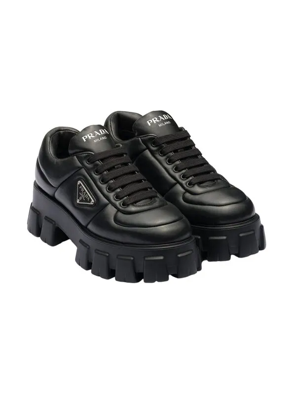 Кроссовки monolith brushed leather lace-up shoes 'black' Prada — изображение 2 из 4, черный