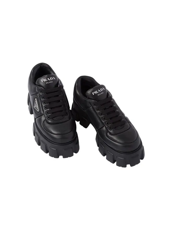 Кроссовки monolith brushed leather lace-up shoes 'black' Prada — изображение 3 из 4, черный