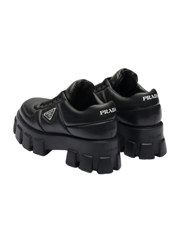 Кроссовки monolith brushed leather lace-up shoes 'black' Prada — изображение 4 из 4, черный
