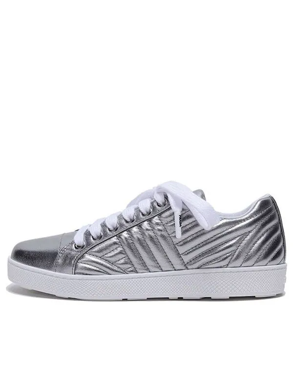Кроссовки leather sneakers 'silver' Prada — изображение 1 из 4, серебристый/белый