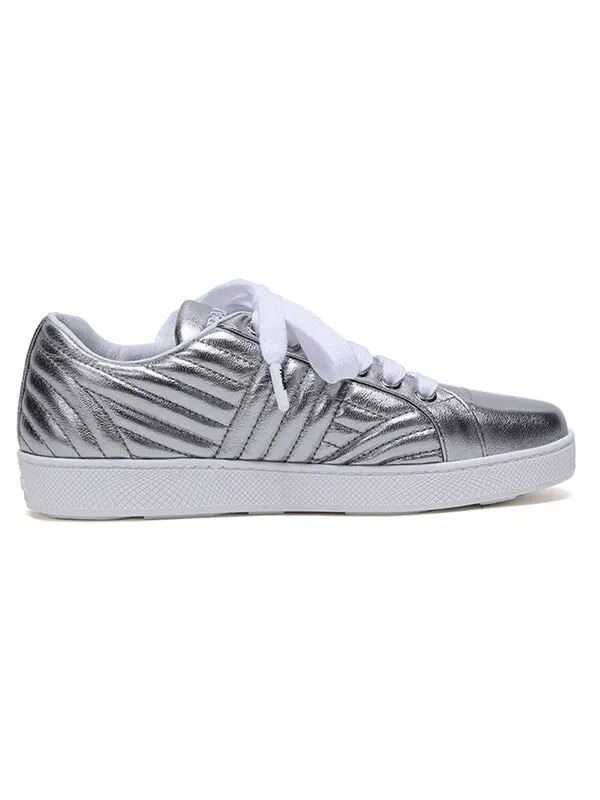 Кроссовки leather sneakers 'silver' Prada — изображение 2 из 4, серебристый/белый