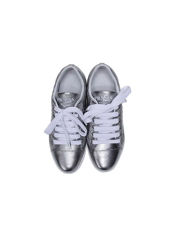 Кроссовки leather sneakers 'silver' Prada — изображение 4 из 4, серебристый/белый