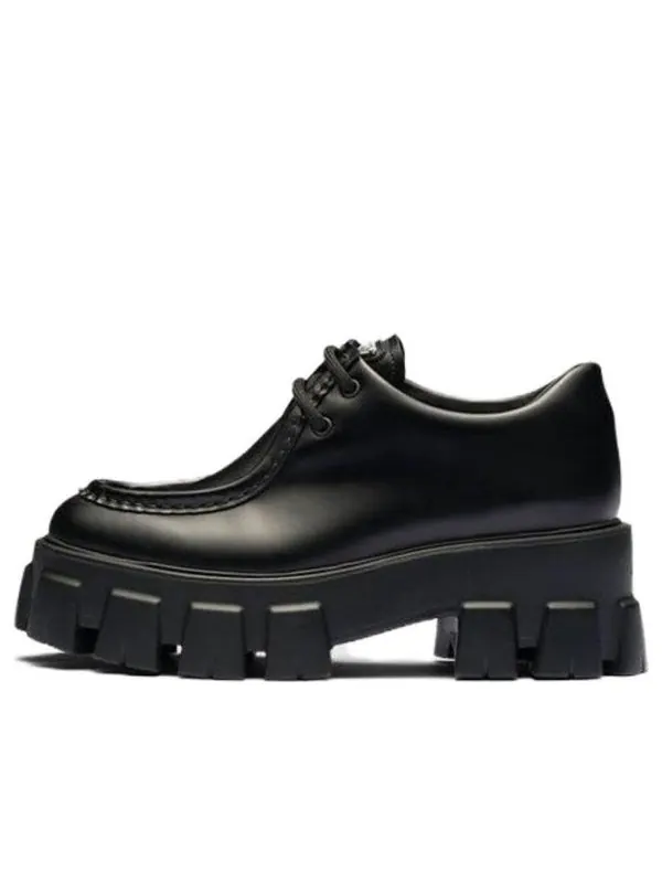 Кроссовки monolith brushed leather lace-up shoes 'black' Prada — изображение 1 из 4, черный