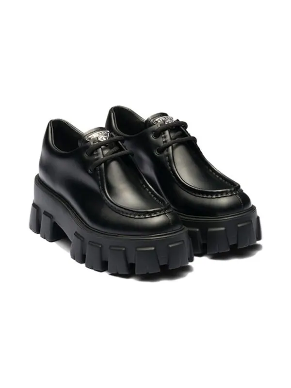 Кроссовки monolith brushed leather lace-up shoes 'black' Prada — изображение 2 из 4, черный