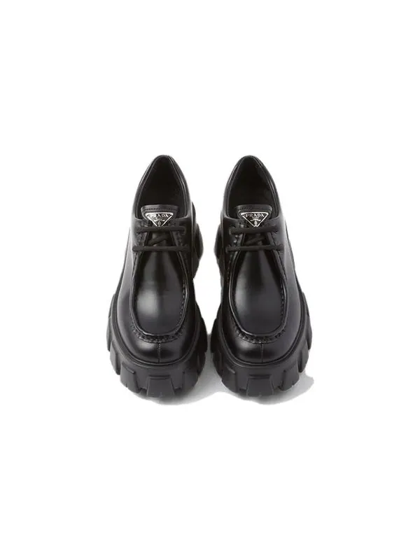 Кроссовки monolith brushed leather lace-up shoes 'black' Prada — изображение 3 из 4, черный
