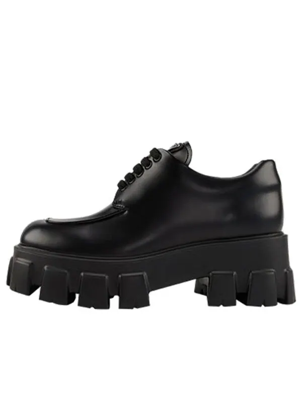 Кроссовки monolith brushed leather lace-up shoes 'black' Prada — изображение 1 из 4, черный