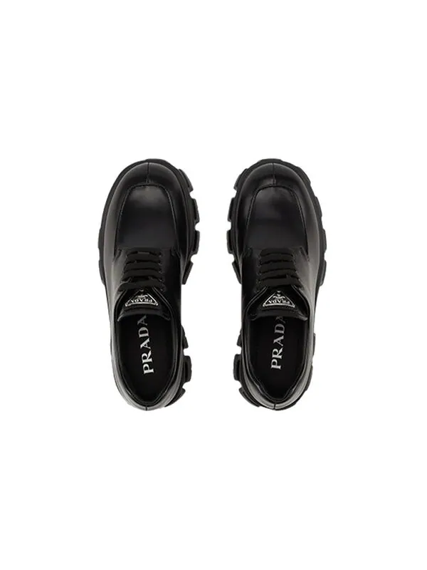 Кроссовки monolith brushed leather lace-up shoes 'black' Prada — изображение 3 из 4, черный