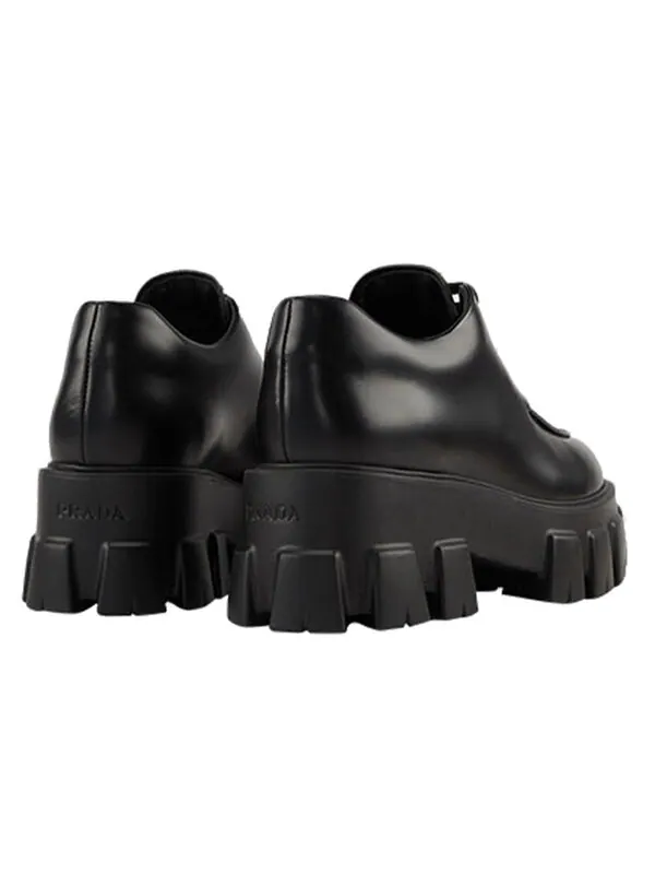 Кроссовки monolith brushed leather lace-up shoes 'black' Prada — изображение 4 из 4, черный