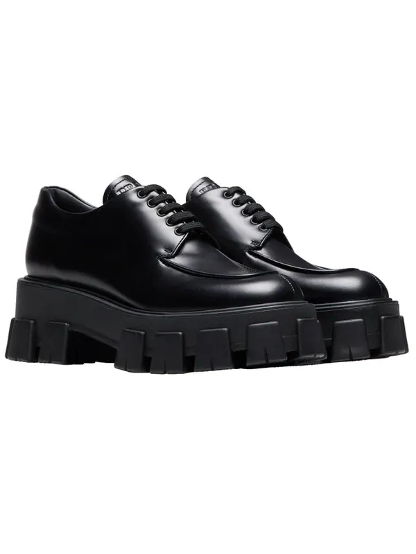 Кроссовки monolith brushed calf derby shoes 'black' Prada — изображение 3 из 4, черный