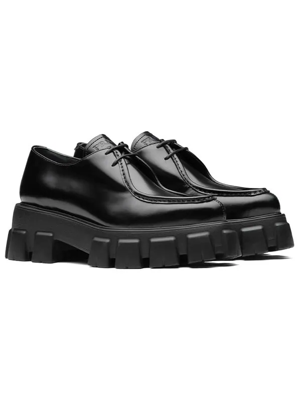 Кроссовки monolith pattern calf pointy derby shoes 'black' Prada — изображение 2 из 4, черный