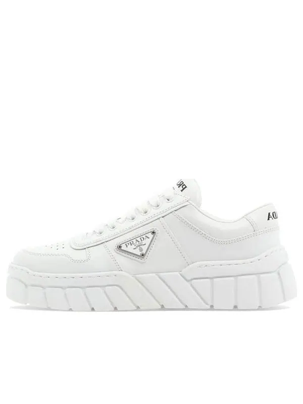 Кроссовки soft padded nappa leather laced-up shoes 'white' Prada — изображение 1 из 4, белый