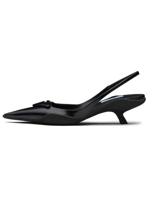 Кроссовки 30mm sling-back pumps brushed leather 'black' Prada — изображение 2 из 4, черный