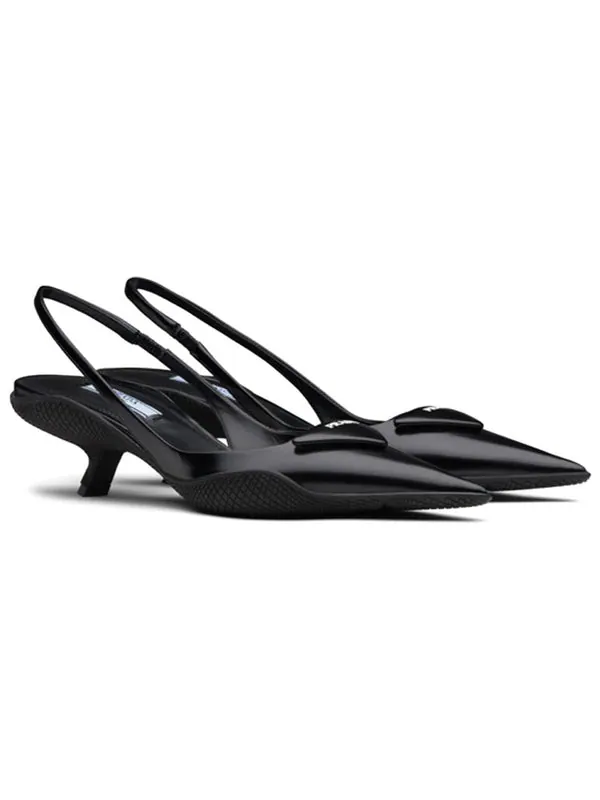 Кроссовки 30mm sling-back pumps brushed leather 'black' Prada — изображение 3 из 4, черный