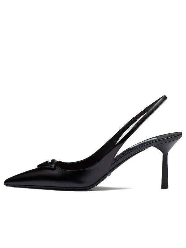 Кроссовки patched logo brushed leather slingback heels 'black' Prada — изображение 1 из 4, черный