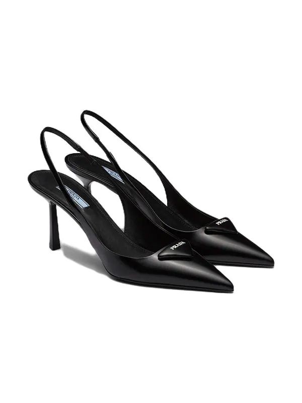 Кроссовки patched logo brushed leather slingback heels 'black' Prada — изображение 2 из 4, черный
