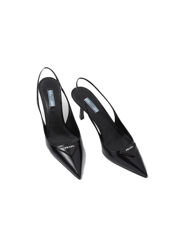 Кроссовки patched logo brushed leather slingback heels 'black' Prada — изображение 3 из 4, черный