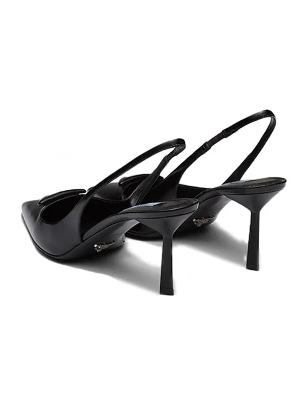 Кроссовки patched logo brushed leather slingback heels 'black' Prada — изображение 4 из 4, черный