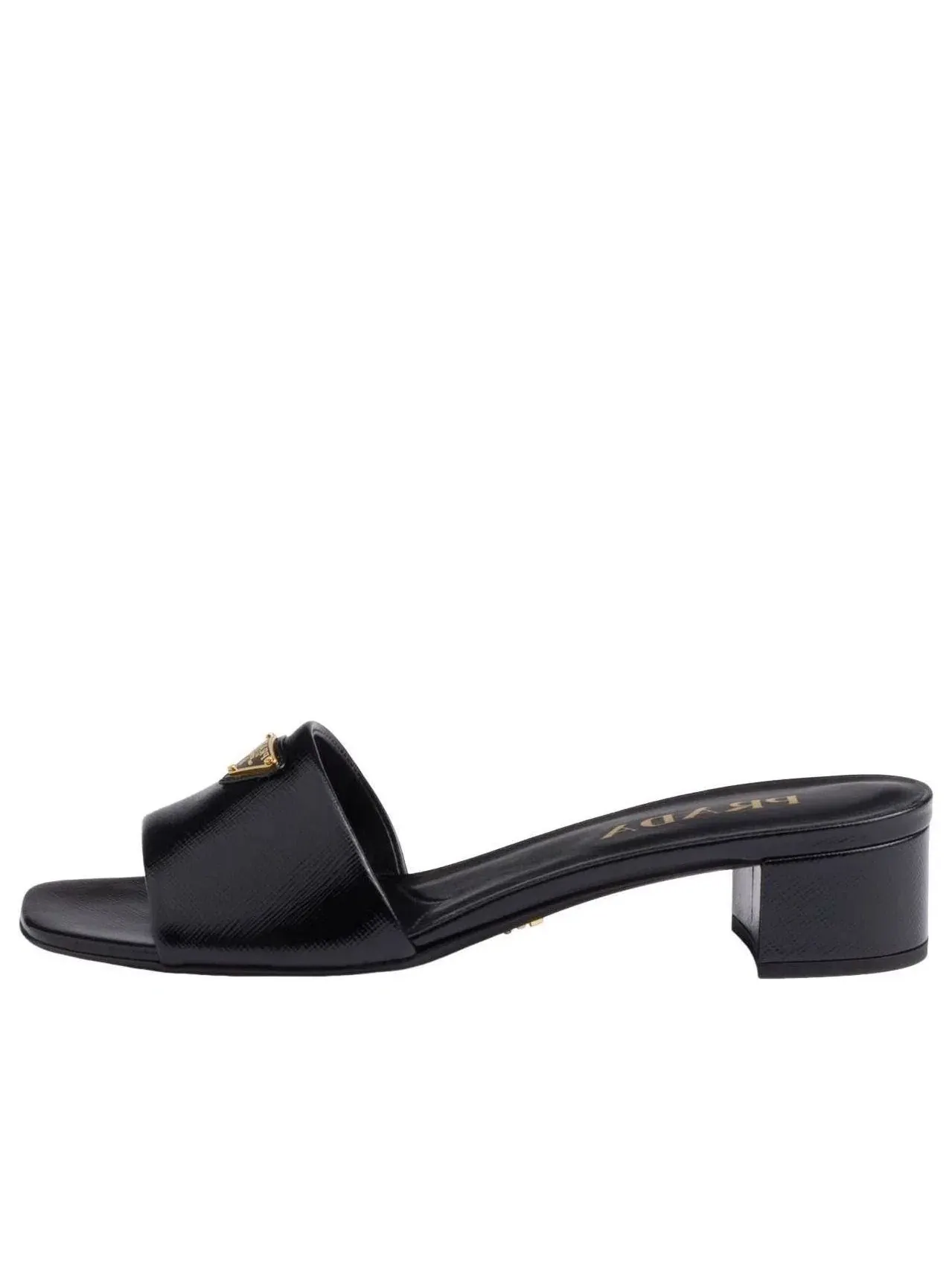 Женские сандалии-слипоны с открытым носком Saffiano Patent Leather Black PRADA — изображение 1 из 5, черный