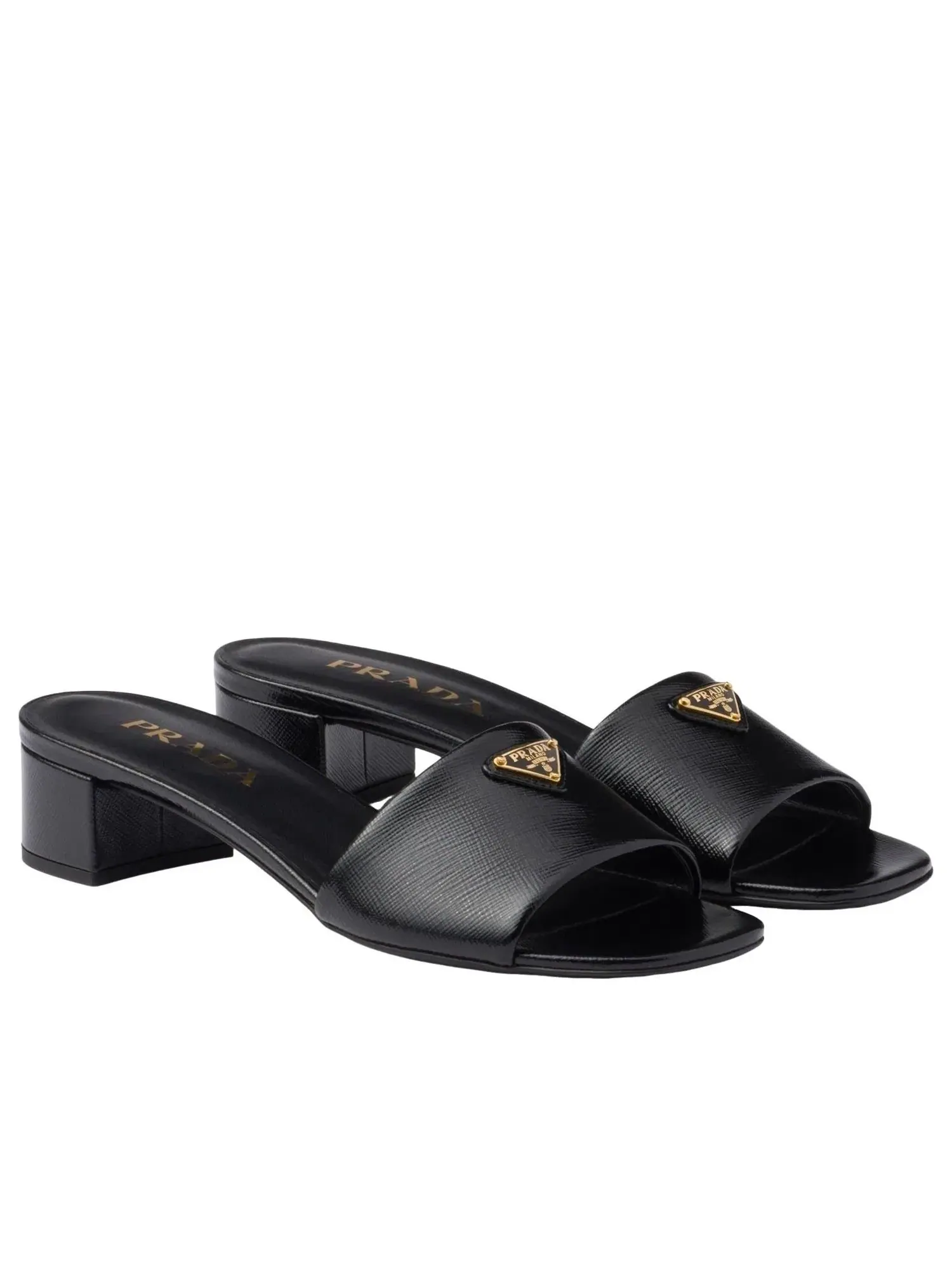 Женские сандалии-слипоны с открытым носком Saffiano Patent Leather Black PRADA — изображение 2 из 5, черный