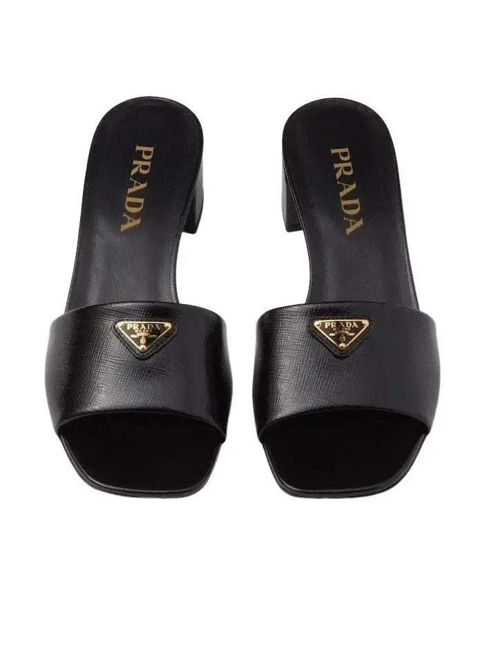 Женские сандалии-слипоны с открытым носком Saffiano Patent Leather Black PRADA — изображение 4 из 5, черный