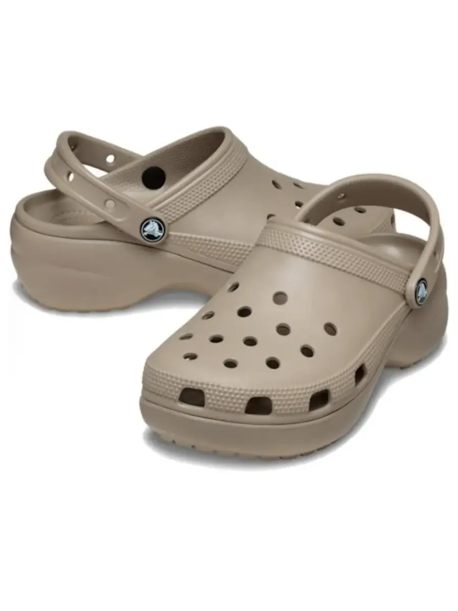 Сандалии (WMNS) Crocs Classic Plaform Clog 'Taupe' — изображение 4 из 5, бежевый