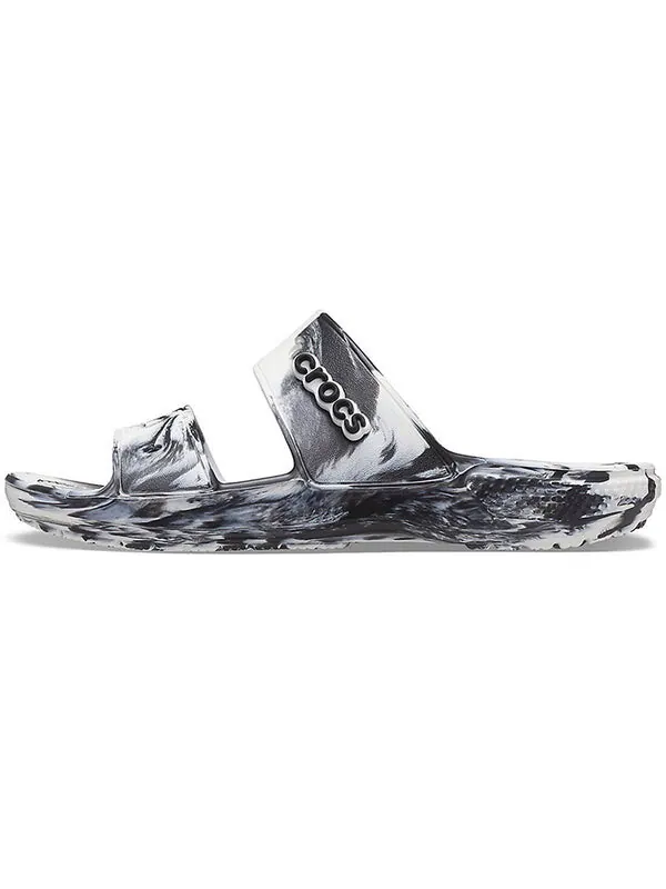 Тапочки classic clog marble beach sports slippers white black Crocs — изображение 2 из 4, белый/черный