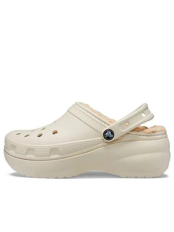 Тапочки classic platform lined clog 'bone' Crocs — изображение 1 из 4, бежевый/белый