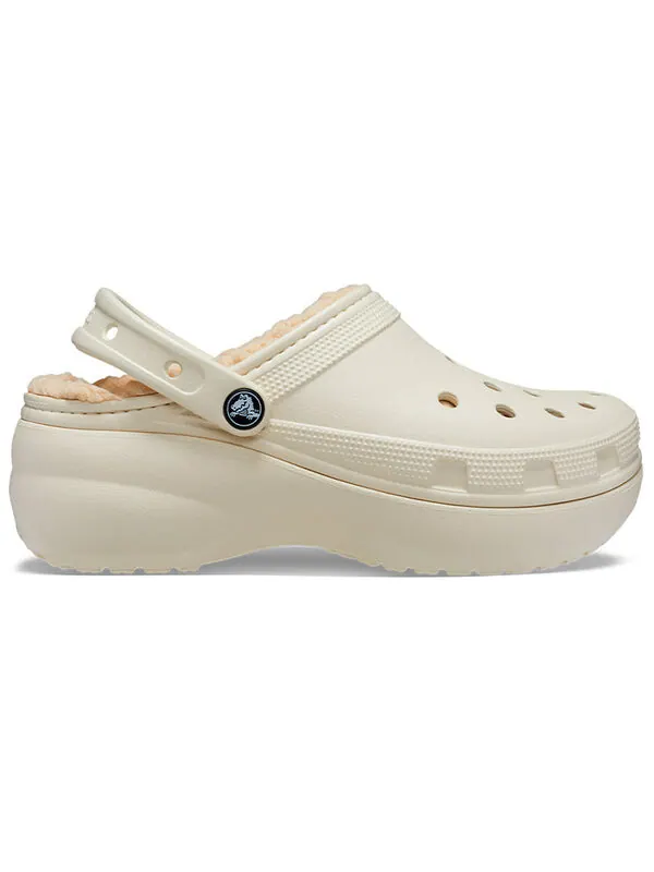 Тапочки classic platform lined clog 'bone' Crocs — изображение 2 из 4, бежевый/белый