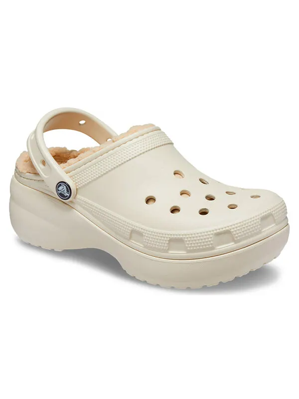 Тапочки classic platform lined clog 'bone' Crocs — изображение 3 из 4, бежевый/белый