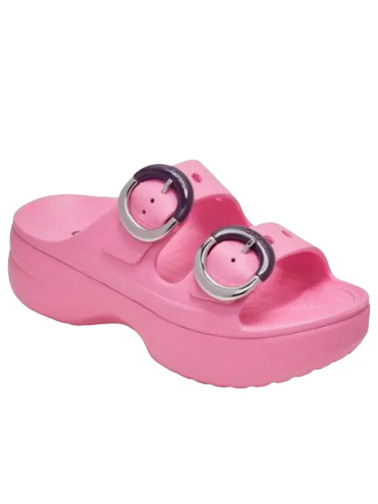 Женские сандалии без застежки с открытым носком Crocs Saturday Platform Dipped Buckle Sandal — изображение 2 из 6, розовый
