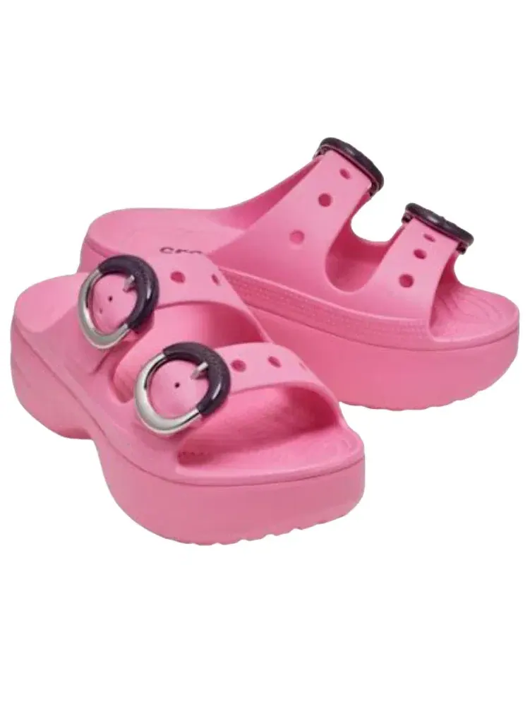Женские сандалии без застежки с открытым носком Crocs Saturday Platform Dipped Buckle Sandal — изображение 3 из 6, розовый