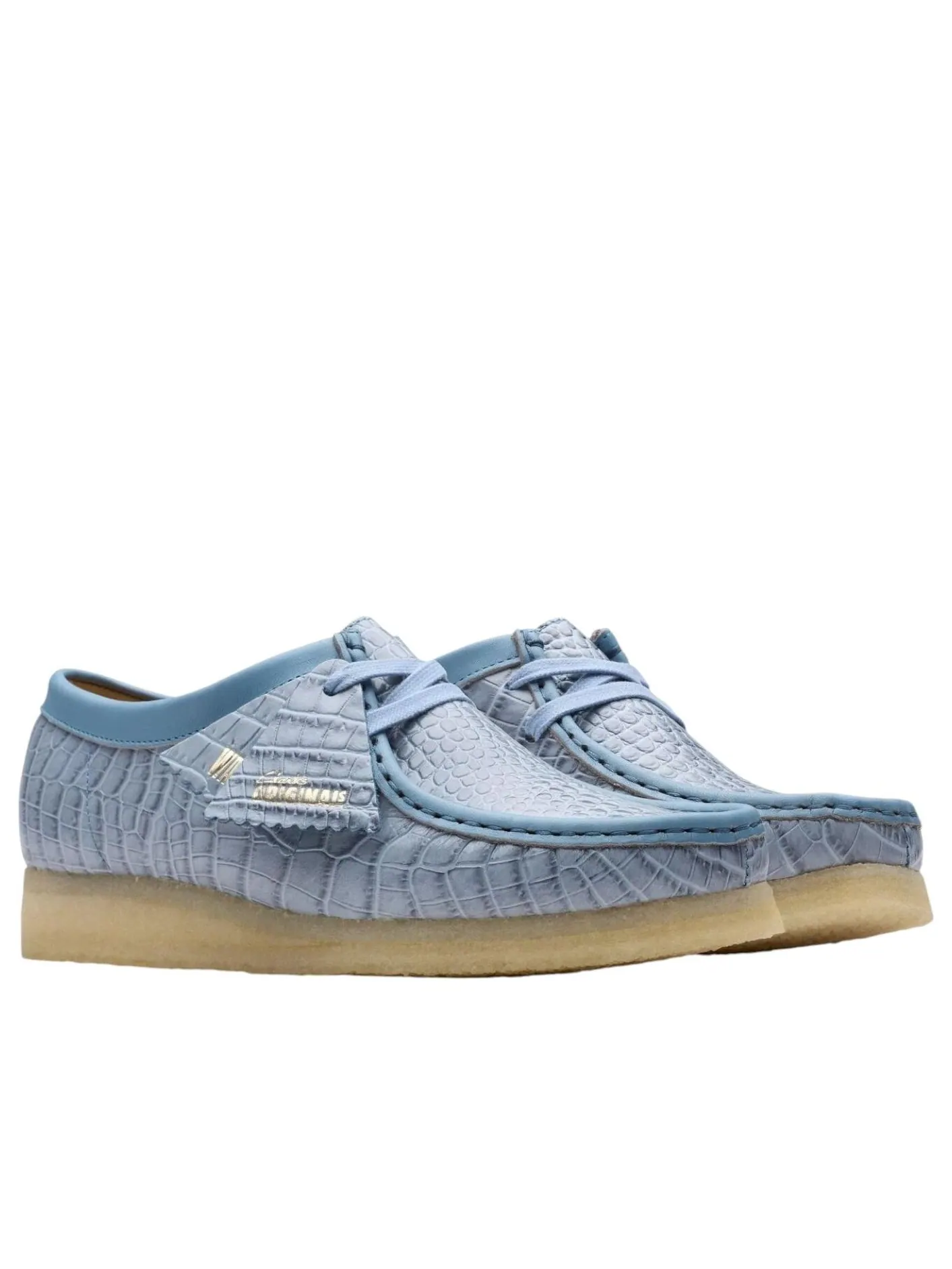 Кроссовки женские Clarks Wallabee Croc 'Powder Blue' — изображение 3 из 6, синий