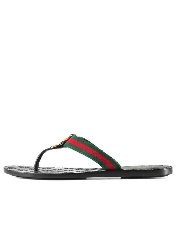 Тапочки gg thong web sandal 'black' Gucci