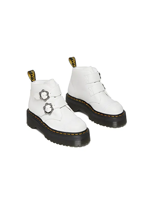 Кроссовки Dr. Martens Devon Flower Buckle Leather Platform Boots 'White Black' — изображение 2 из 4, белый/черный