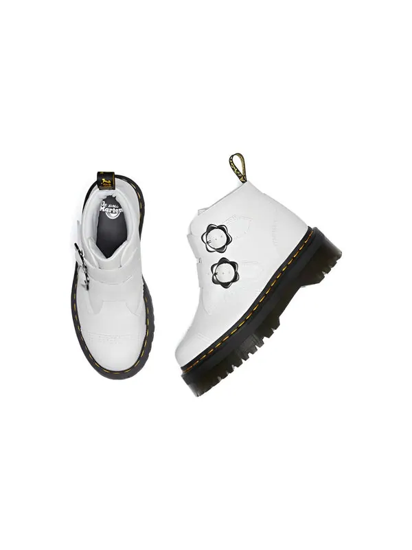 Кроссовки Dr. Martens Devon Flower Buckle Leather Platform Boots 'White Black' — изображение 4 из 4, белый/черный