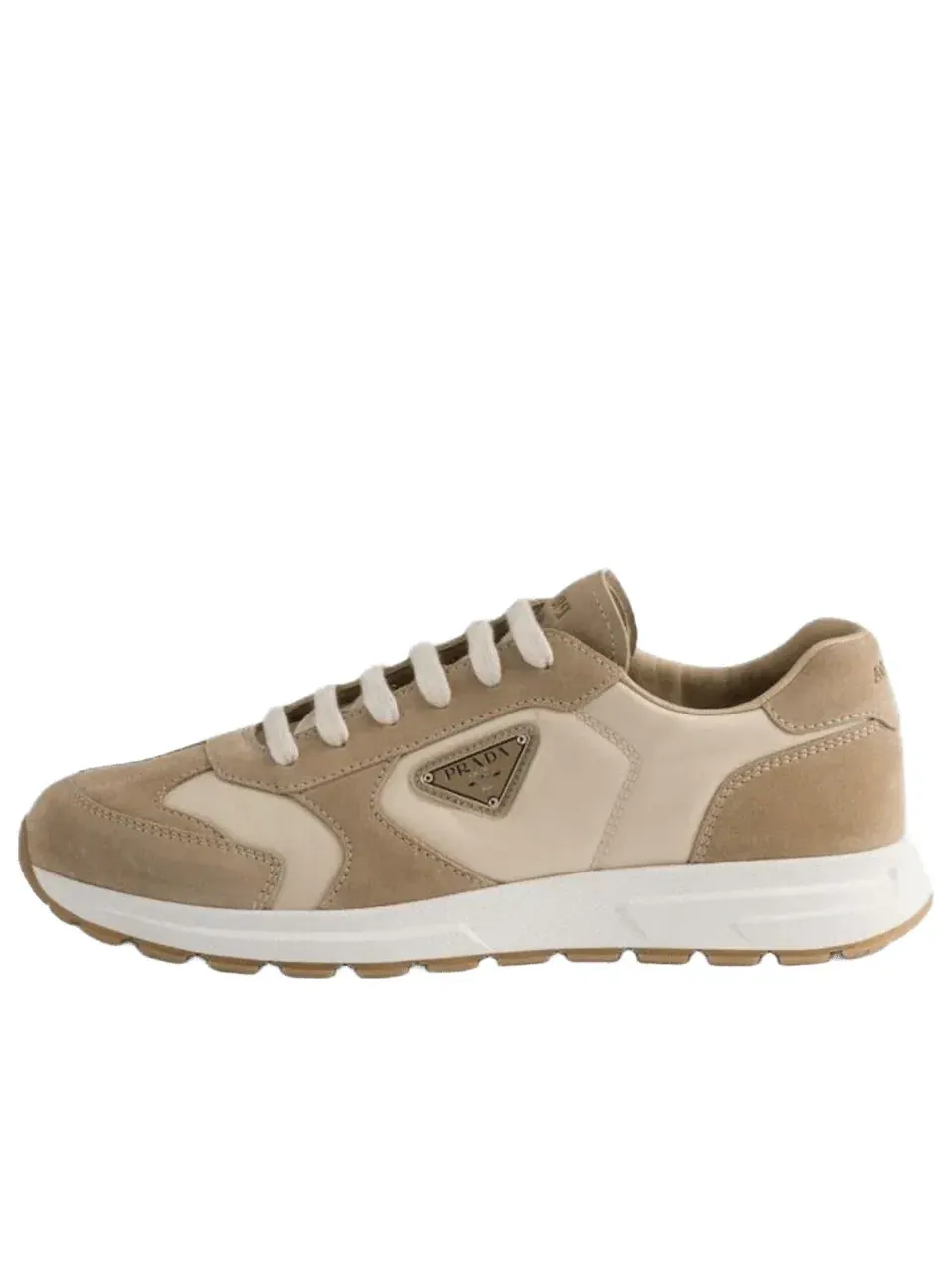 Кроссовки PRADA SS26 Prax из замши и нейлона цвета «пустынный слон» (Desert Ivory) 2EE455-LOW-F04CR