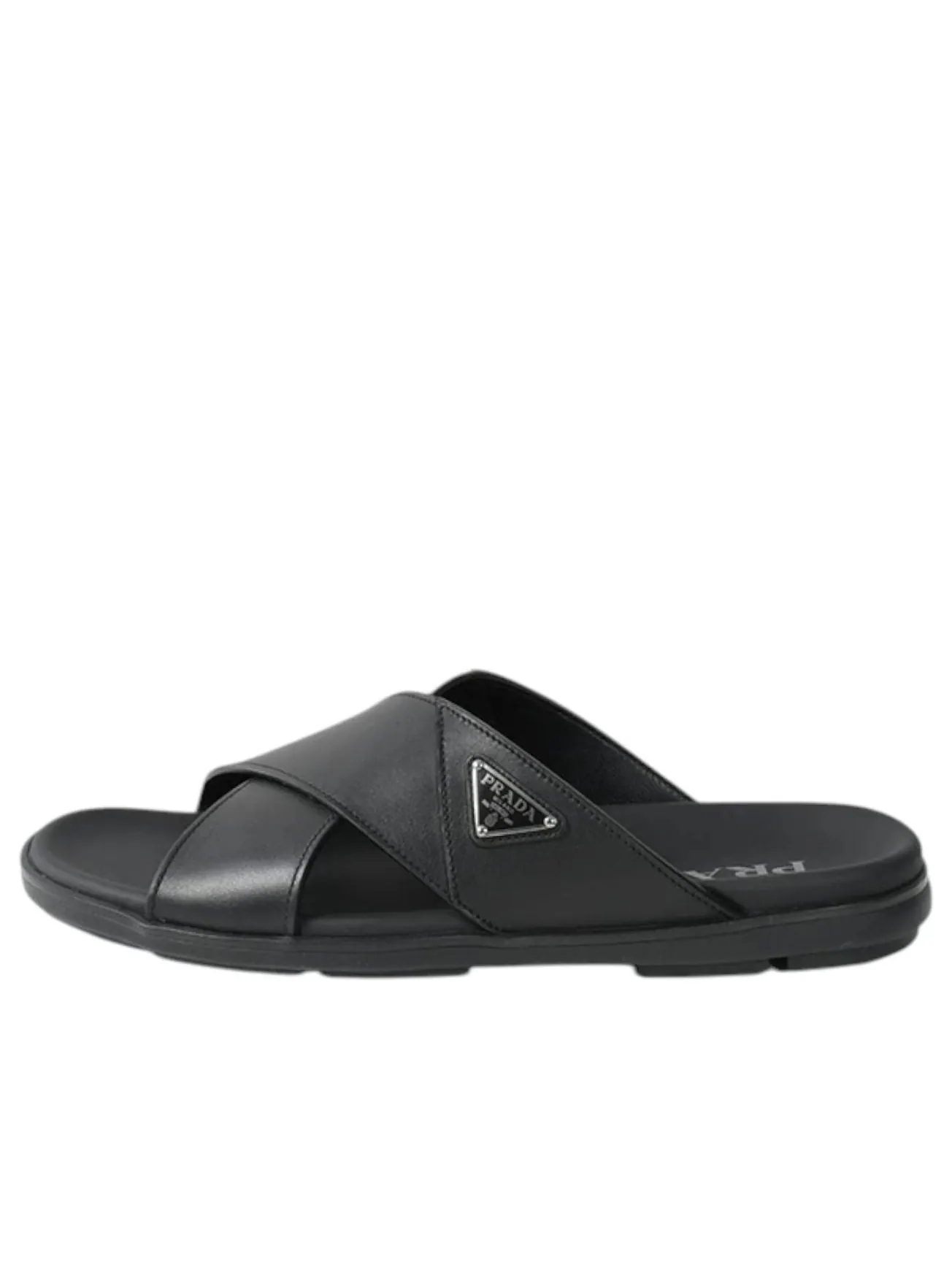 Шлепанцы PRADA Leather Criss Cross Slide 'Black'
