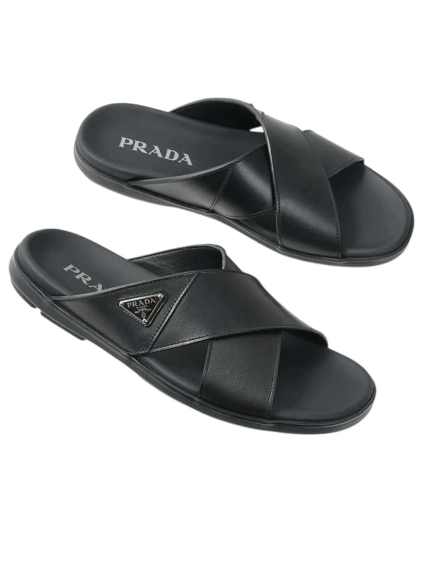 Шлепанцы PRADA Leather Criss Cross Slide 'Black' — изображение 2 из 4, черный