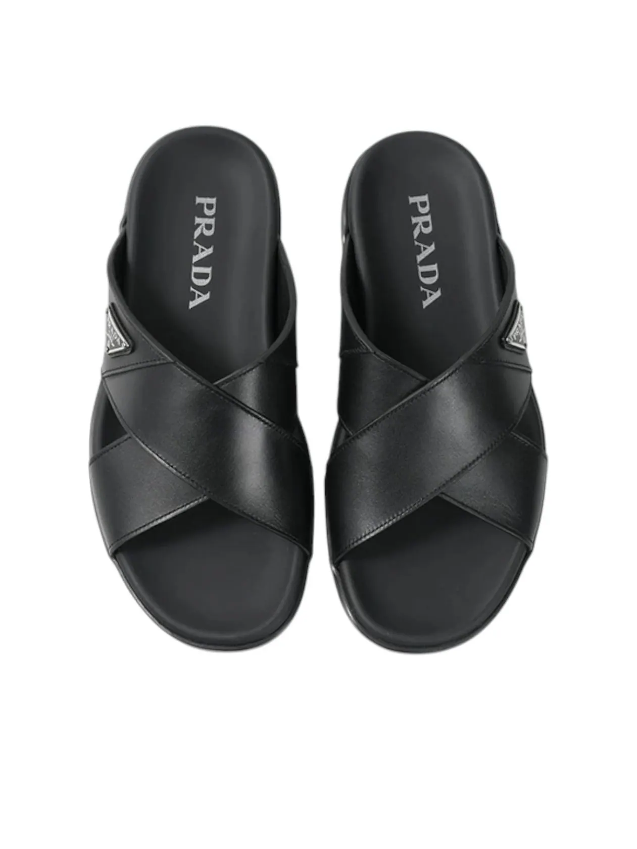 Шлепанцы PRADA Leather Criss Cross Slide 'Black' — изображение 3 из 4, черный