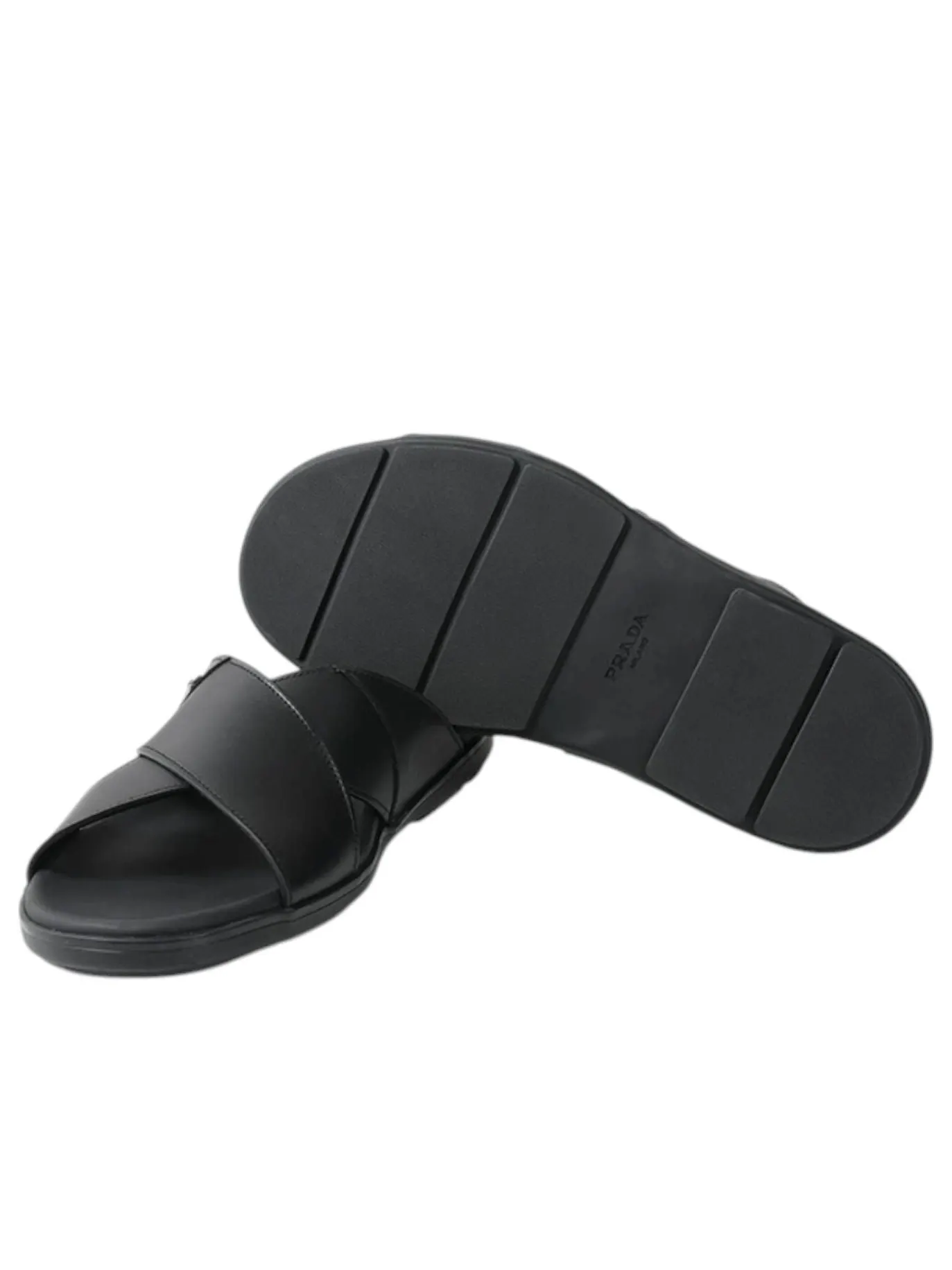 Шлепанцы PRADA Leather Criss Cross Slide 'Black' — изображение 4 из 4, черный