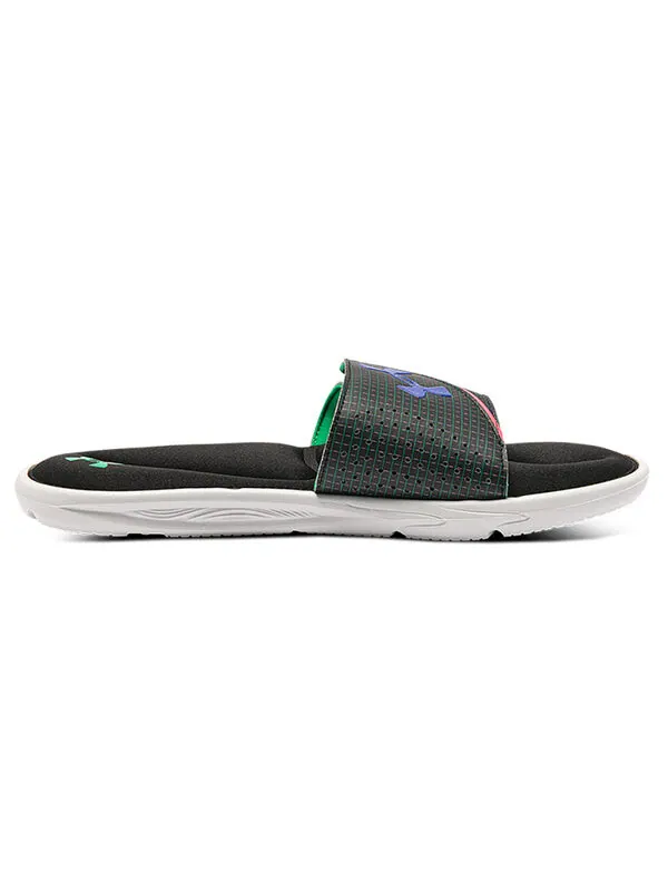 Тапочки ignite 6 graphic strap slide 'black cerise' Under Armour — изображение 2 из 4, черный/зеленый/белый