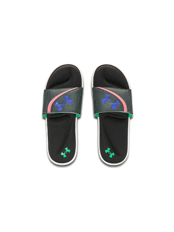 Тапочки ignite 6 graphic strap slide 'black cerise' Under Armour — изображение 3 из 4, черный/зеленый/белый