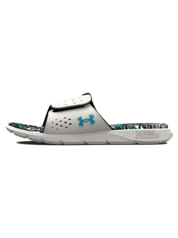 Тапочки ignite 7 graphic footbed slide 'grey mist floral' Under Armour — изображение 2 из 4, серый/синий