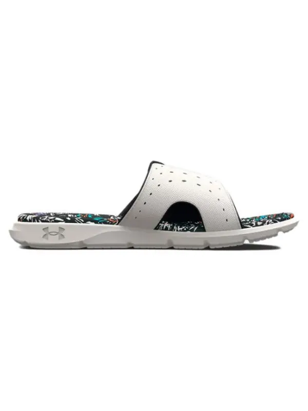 Тапочки ignite 7 graphic footbed slide 'grey mist floral' Under Armour — изображение 3 из 4, серый/синий