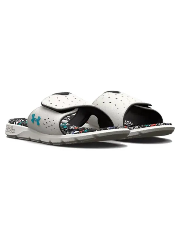Тапочки ignite 7 graphic footbed slide 'grey mist floral' Under Armour — изображение 4 из 4, серый/синий