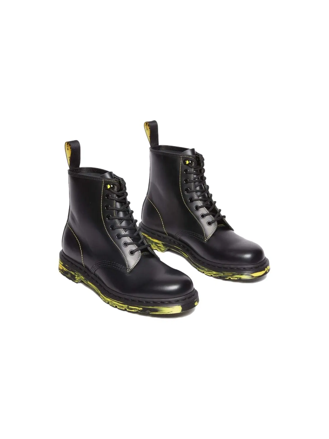 Ботинки мужские Dr. Martens 1460, гладкая кожа, контрастная подошва — изображение 2 из 3, черно-желтый