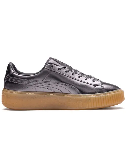 Кроссовки basket platform luxe 'silver' Puma — изображение 2 из 4, серебряный