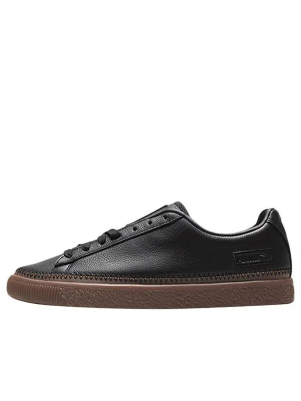Кроссовки basket stitched low-top sneakers black/brown Puma — изображение 1 из 4, черный/коричневый