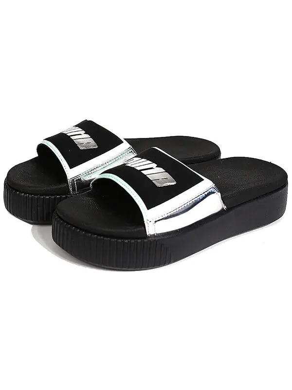 Тапочки platform slide tz metallic wns 'silver' Puma — изображение 2 из 4, черный