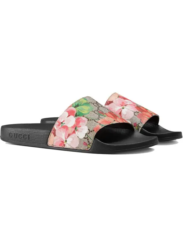 Сандалии gg supreme slide 'blooms' Gucci — изображение 3 из 4, бежевый